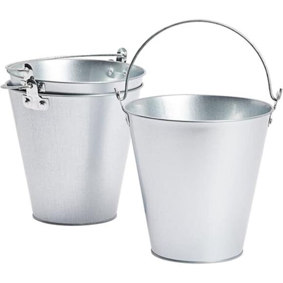 3 Pack Galvanized Metal Ice Buckets for Parties, 7 Inch Tin Pails with Handles - Picture 7 of 7
